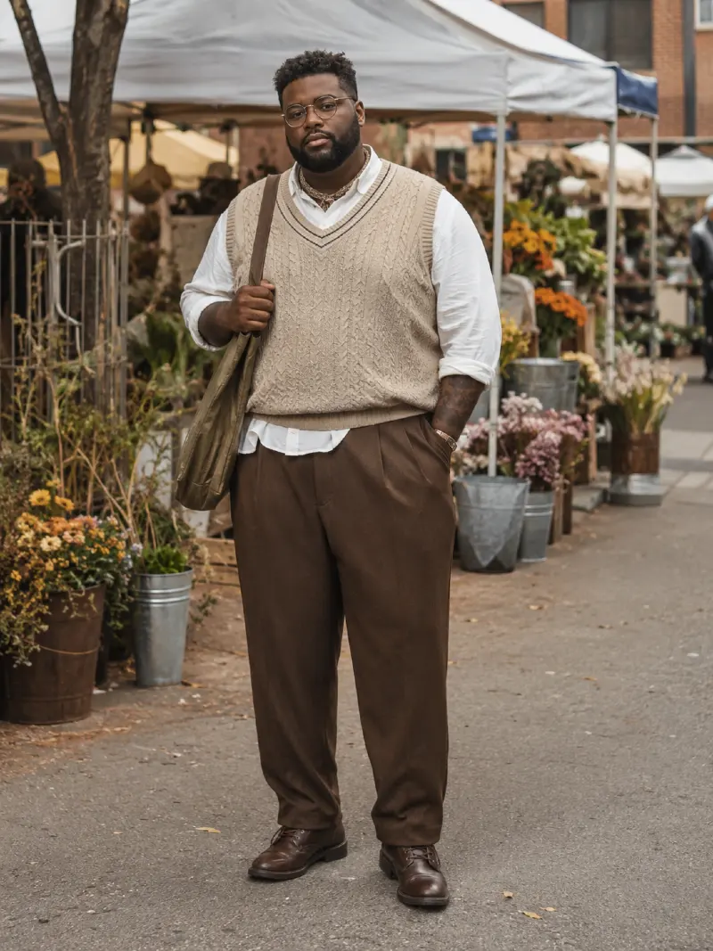 Sweater Vest, White Button-Down Shirt, and Trousers Outfit