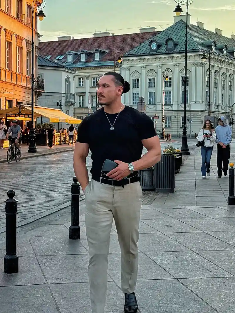 T-Shirt and Beige Trousers