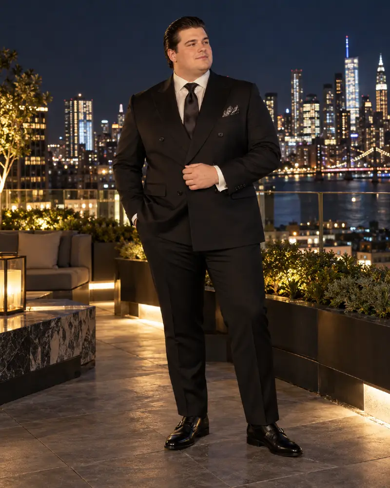 Tailored Black Double Breasted Suit For Skyline Evenings