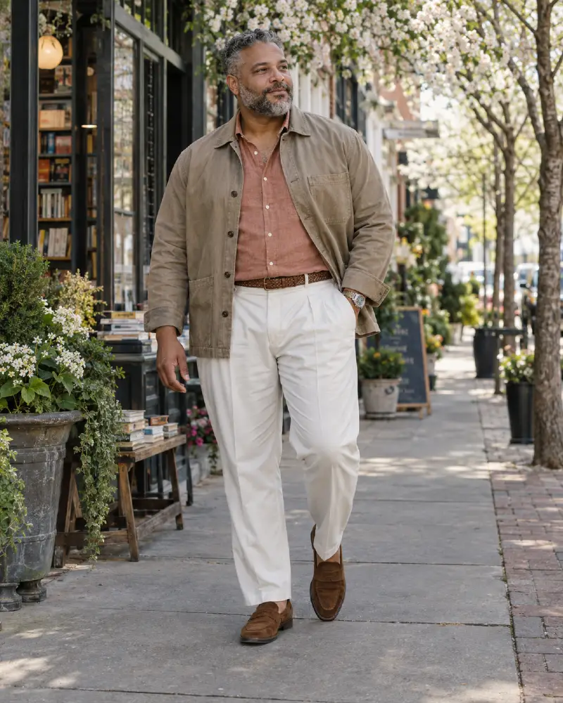 Tan Chore Coat and Warm Terracotta Layering