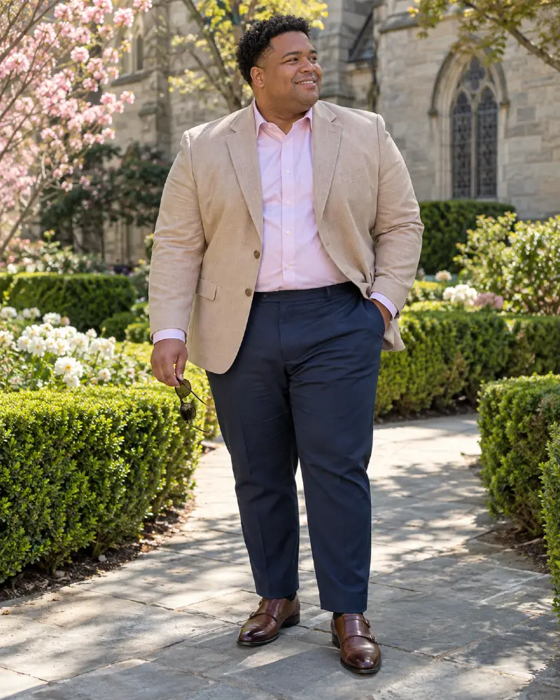 Tan Linen Jacket And Soft Pink Cotton