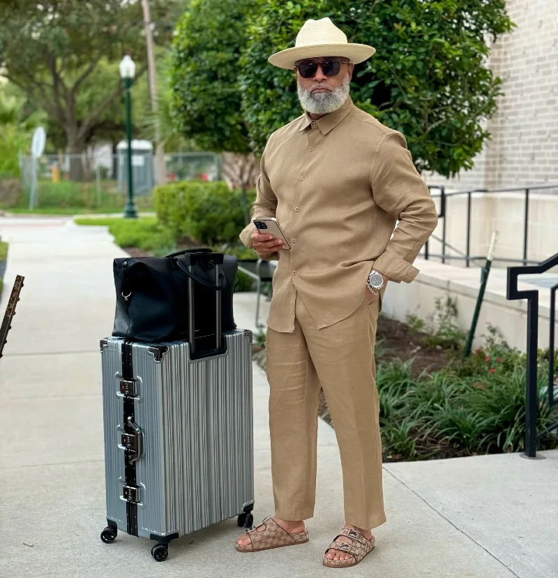 Tan Long Sleeve Shirt and Trousers Set