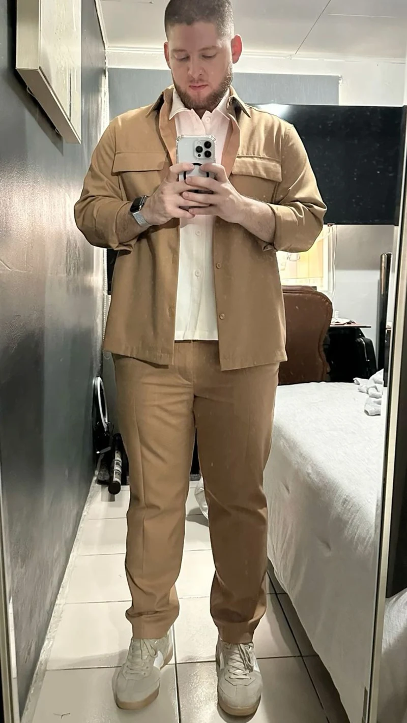 Tan Overshirt and Trousers Outfit