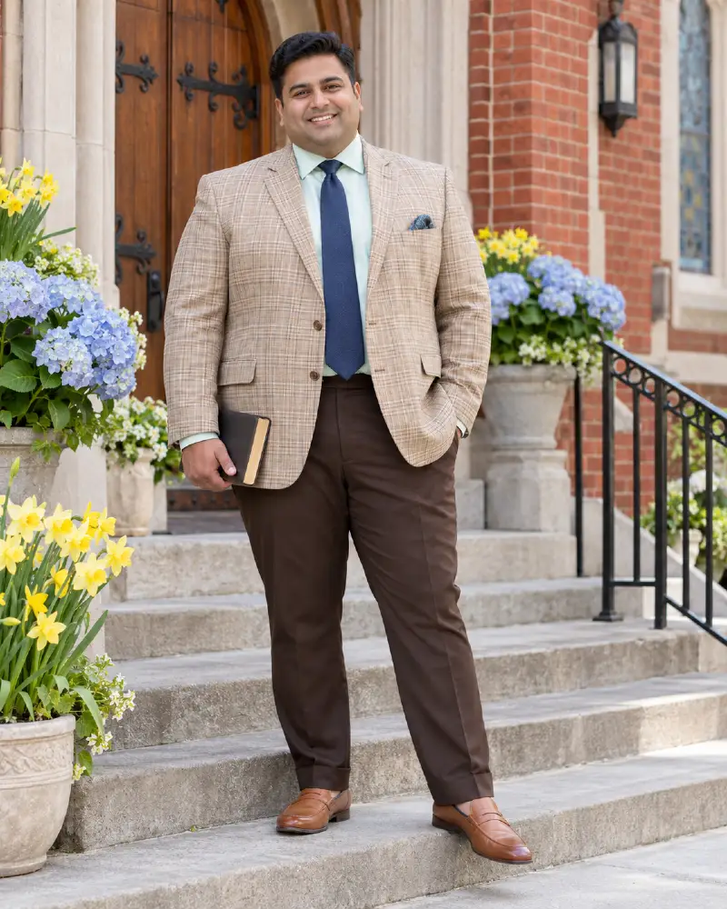 Tan Plaid Blazer And Chocolate Brown Trousers