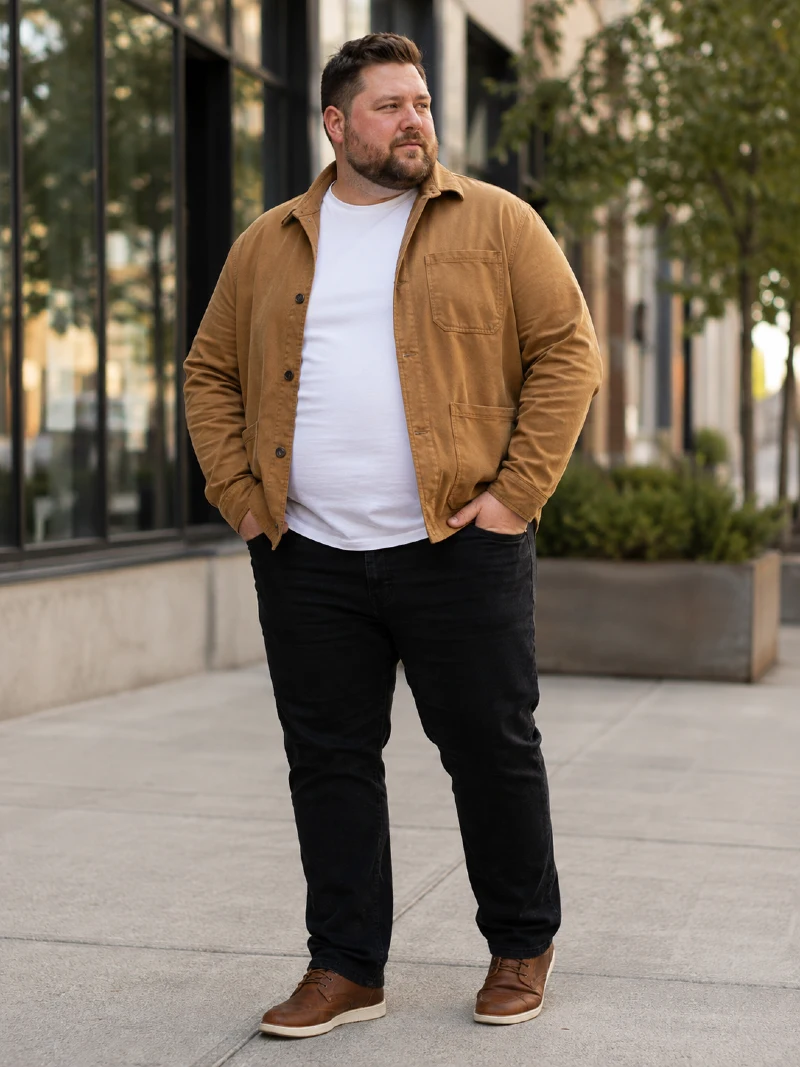 Tan Shirt Jacket & Black Jeans