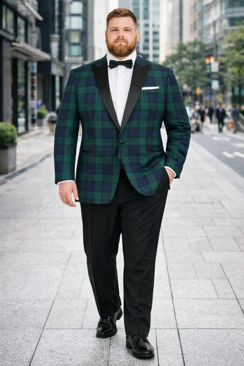 Tartan Plaid Blazer, White Shirt, and Black Trousers