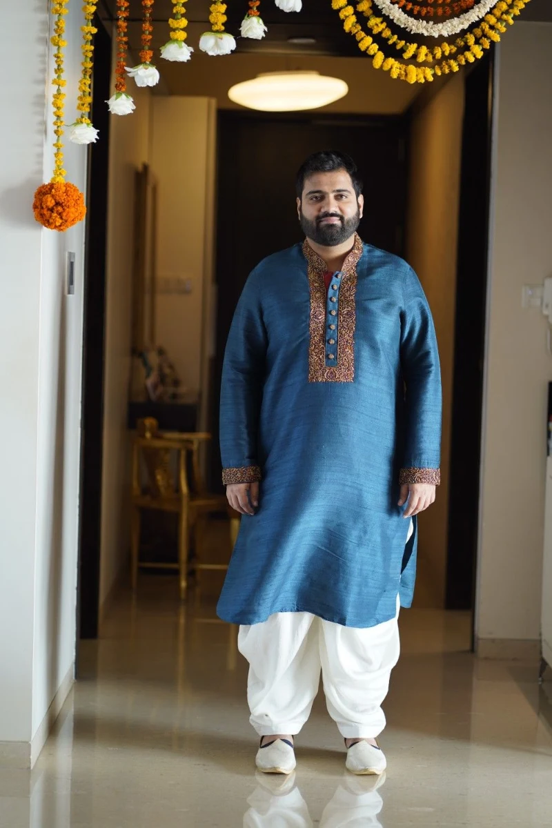 Teal Blue Kurta with Dhoti Pajama