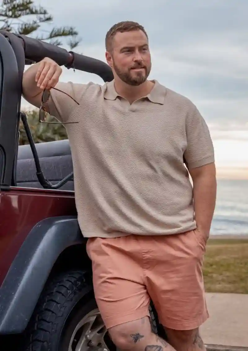 Textured Beige Knit Polo