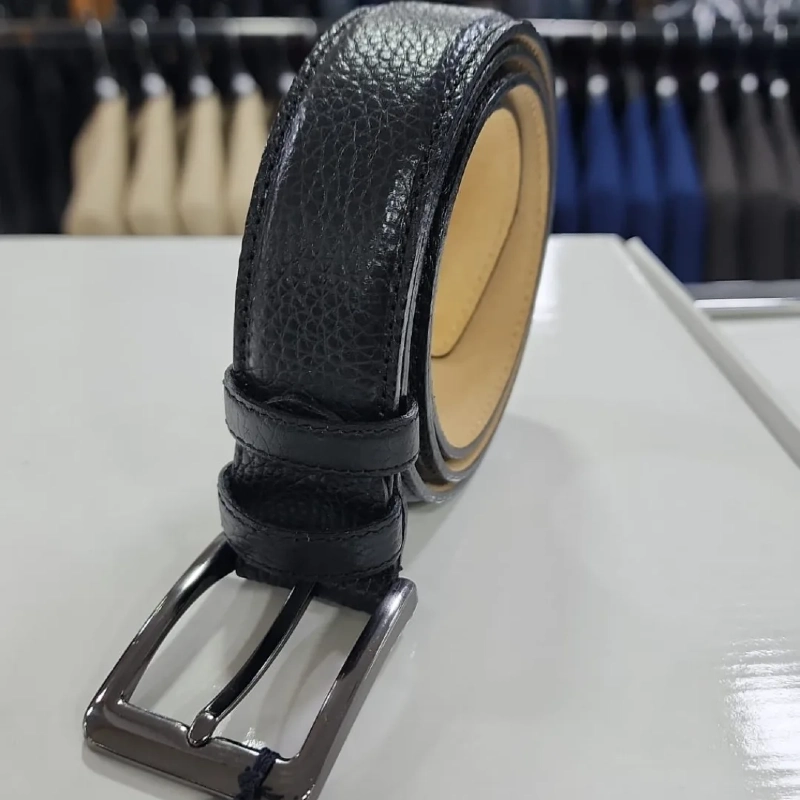 Textured Black Leather Dress Belt
