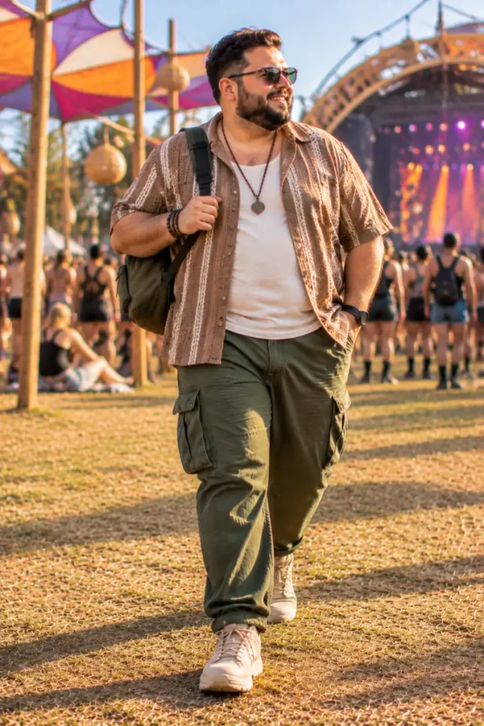 Textured Brown Stripes With Grounded Green Cargos