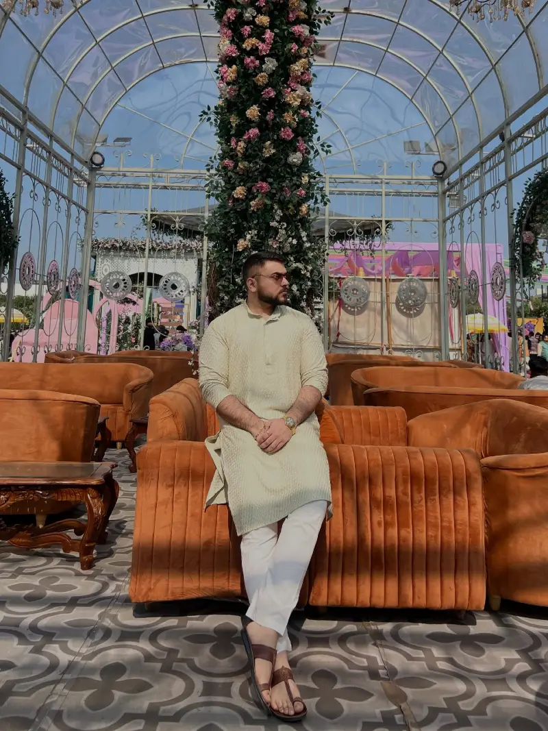 Textured Kurta with White Pyjama