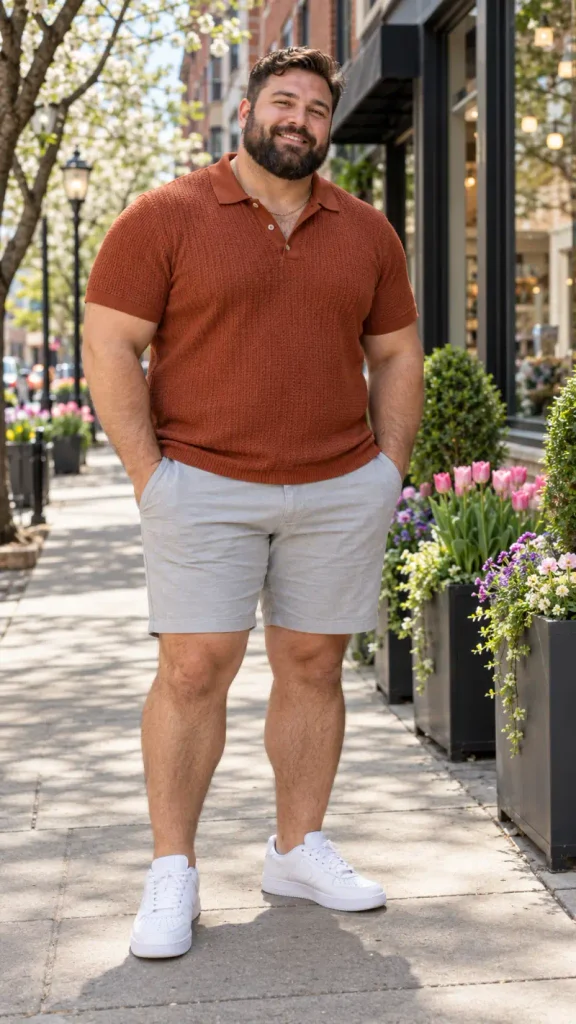 Textured Rust Polo and Cool Grey Shorts