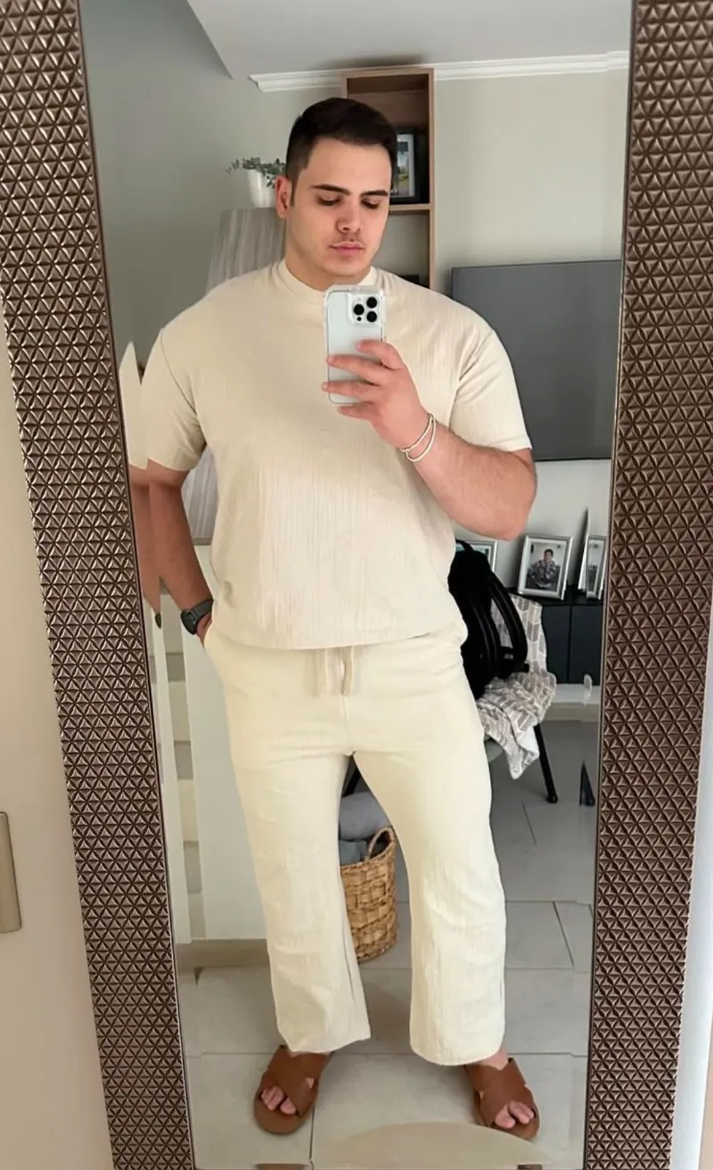 Textured T-Shirt and Drawstring Pants Outfit