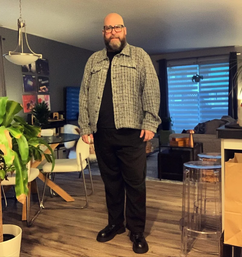 Textured Tweed Jacket and Monochromatic Black
