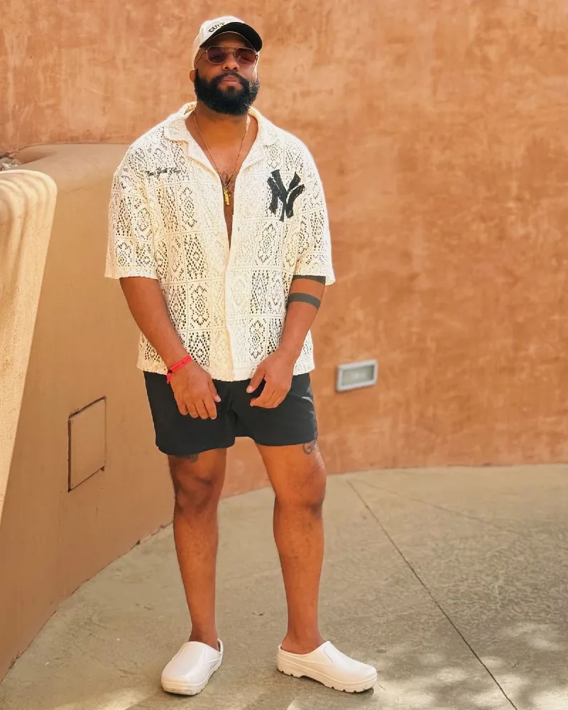 Textured White Crochet and Solid Black Trunks