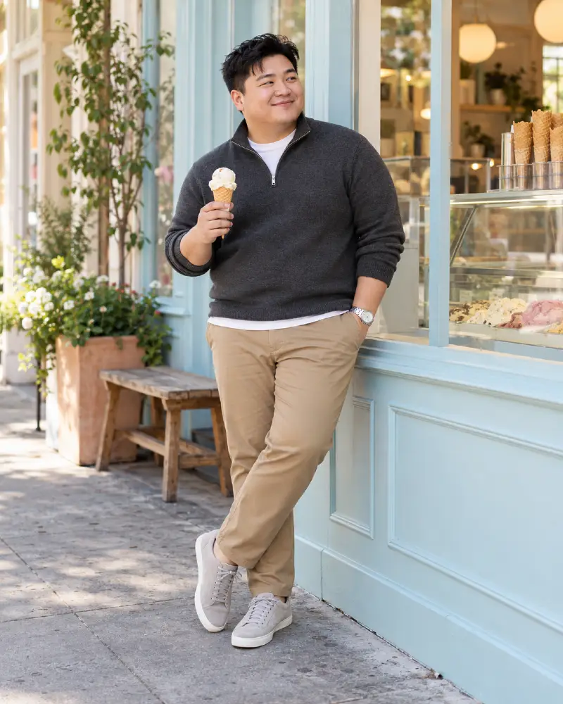 The Charcoal Quarter Zip and Khaki Combination