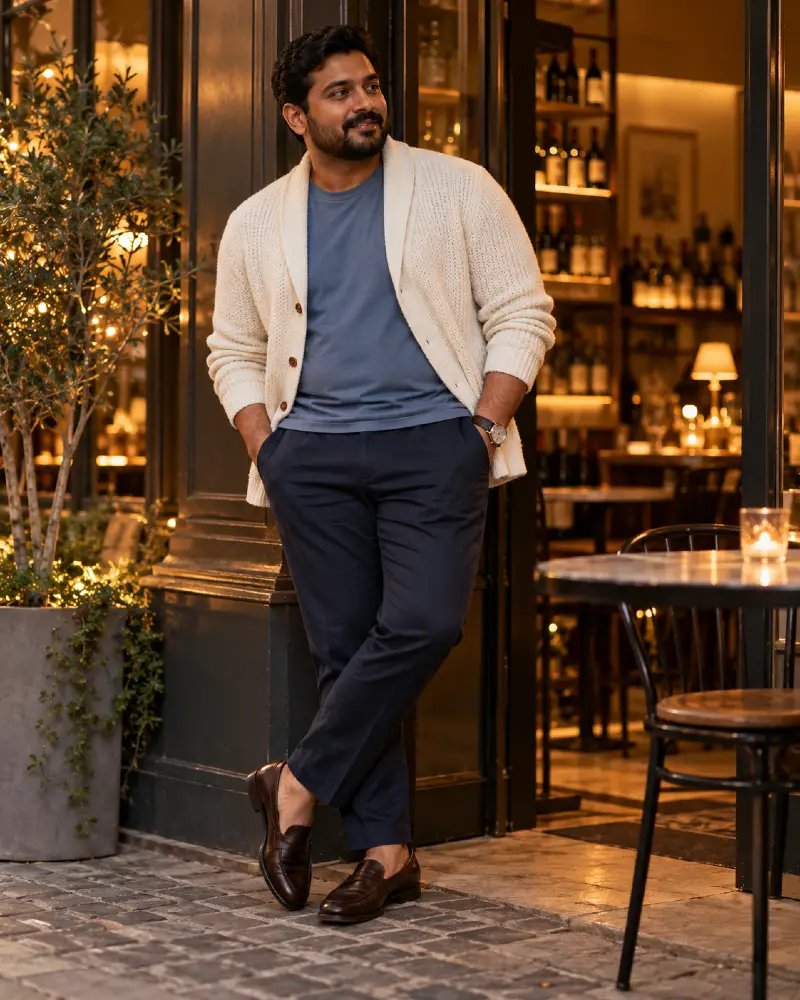The Chunky Cardigan and Tailored Trouser Mix