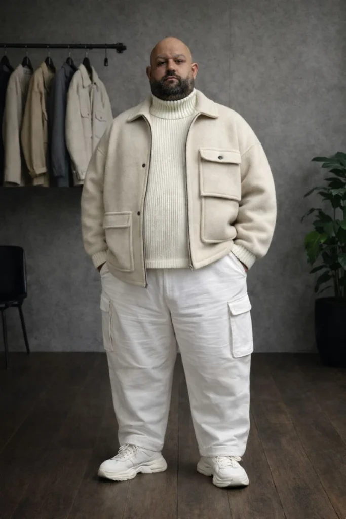 The Cream Utility Jacket and White Cargo Trousers