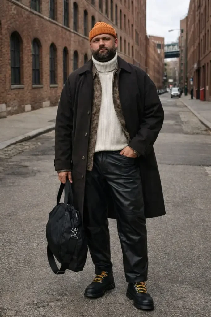 The Dark Overcoat and Leather Trousers