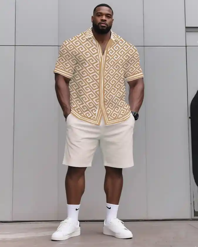 The Geometric Button-Down and White Shorts