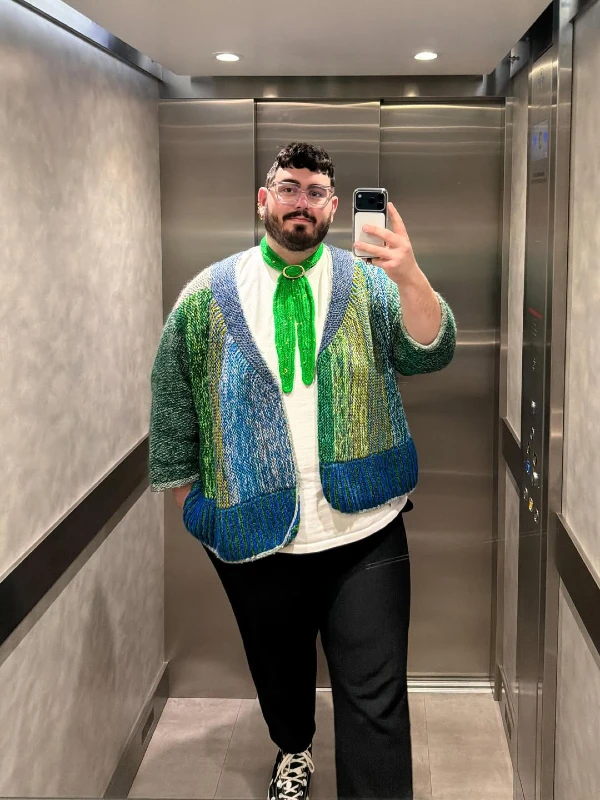 The Knit Cardigan and Green Neckerchief