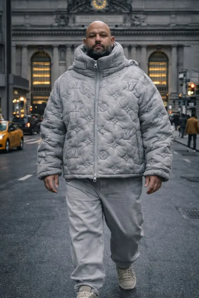 The Monochromatic Grey Puffer and Baggy Denim