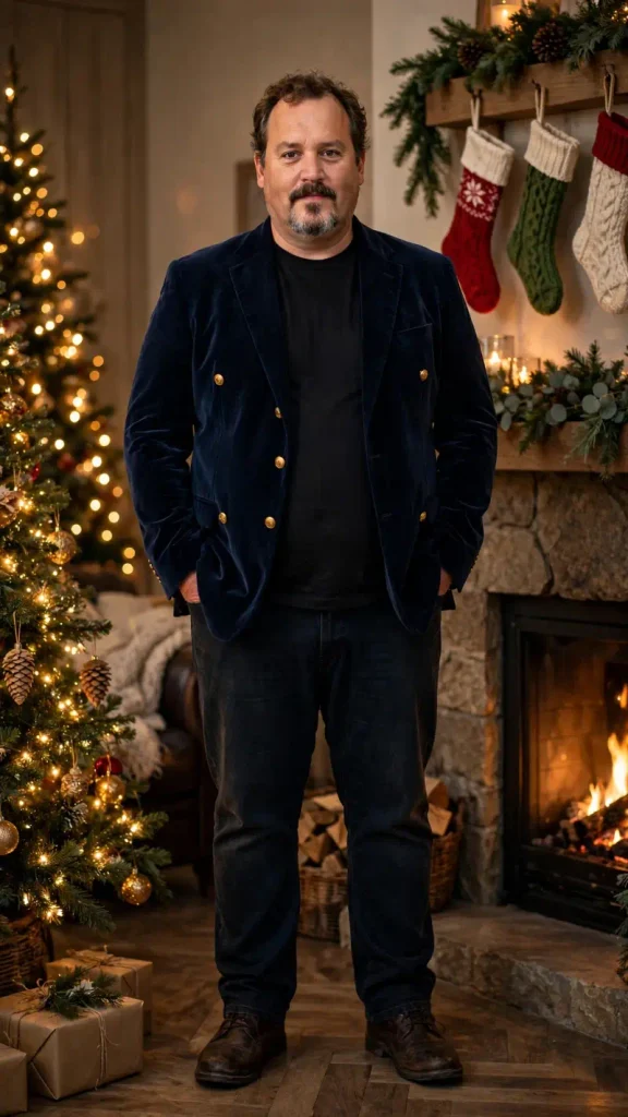 The Navy Double Breasted Velvet Blazer