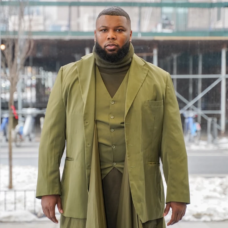 The Olive Suit Jacket, Vest, and Turtleneck