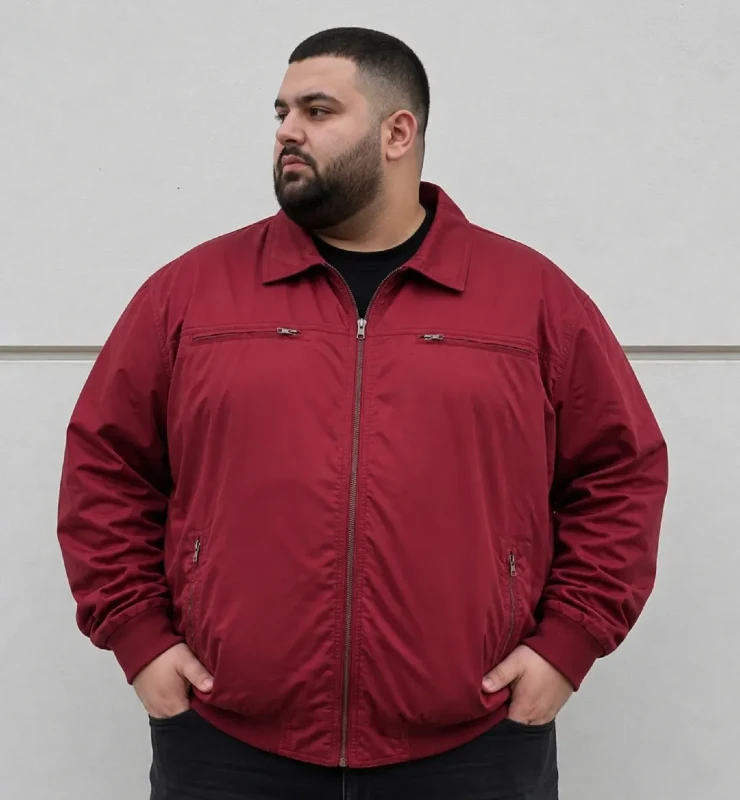 The Red Zip-Up Jacket and Black T-Shirt