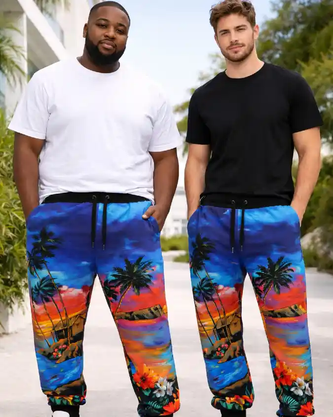 Tropical Print Joggers and T-Shirt