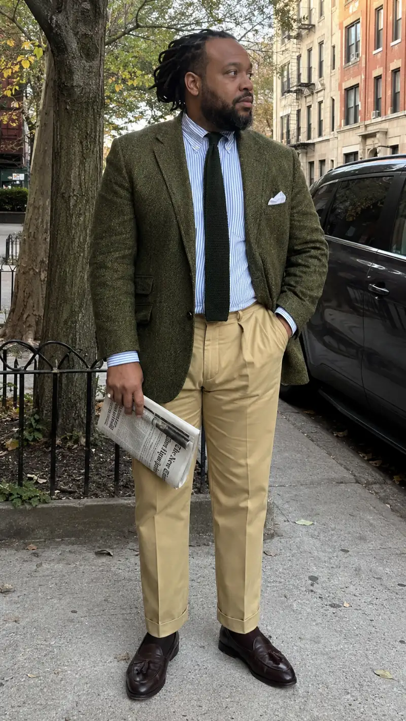 Tweed Blazer and Pleated Trousers