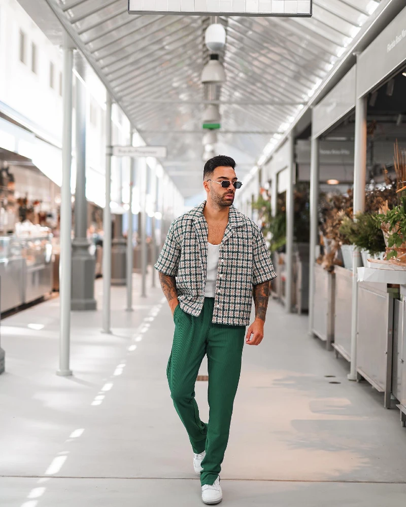 Tweed Shirt and Pleated Trousers
