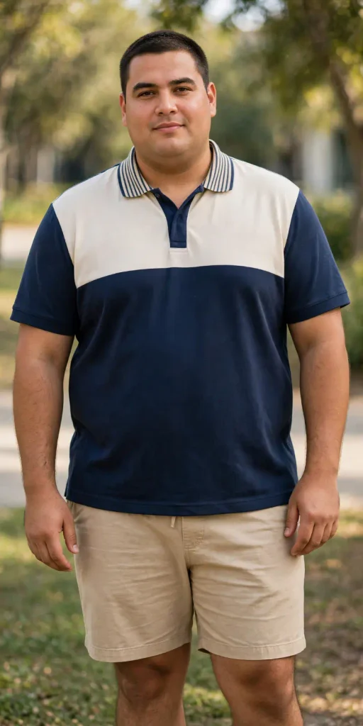 Two Tone Navy and Tan Polo with Striped Collar