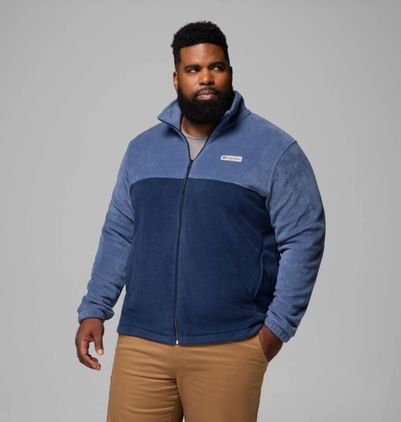 Two Toned Blue Fleece And Khaki Trousers