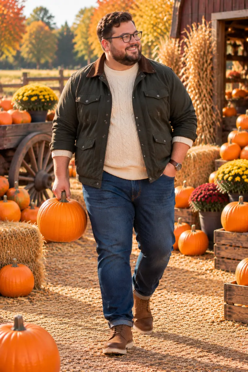 Utility Jacket and Cable-Knit Sweater