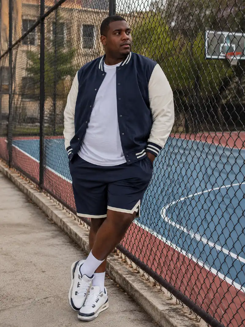 Varsity Jacket and Athletic Shorts