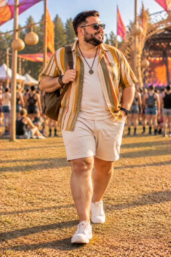 Vertical Earth Tones With Crisp Monochromatic Shorts