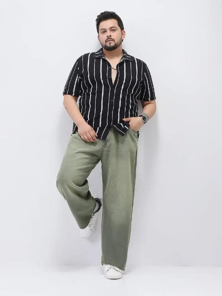 Vertical Stripes and Earthy Green Denim
