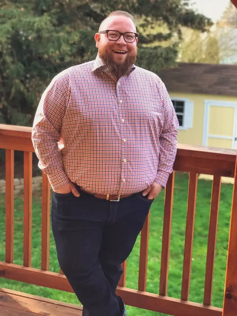 Vibrant Plaid Button Down Over Dark Indigo Denim