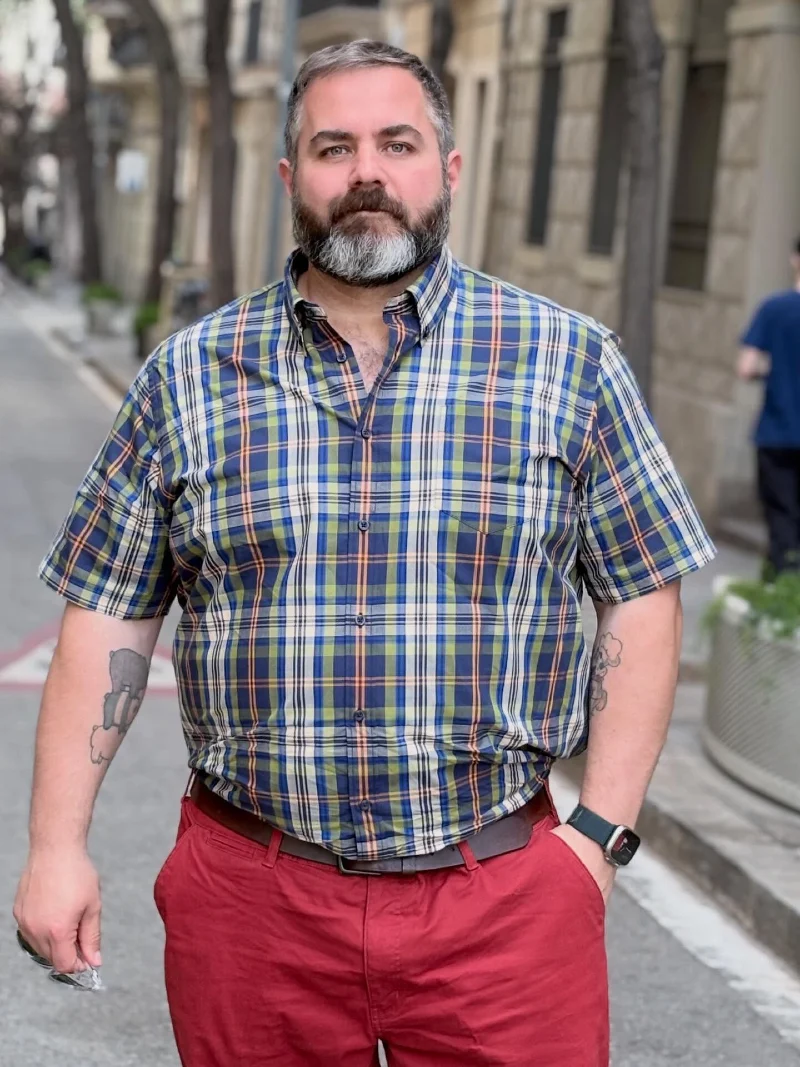 Vibrant Plaid and Red Trousers