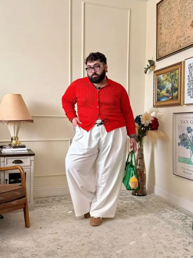 Vibrant Red Shirt With Crisp White Trousers