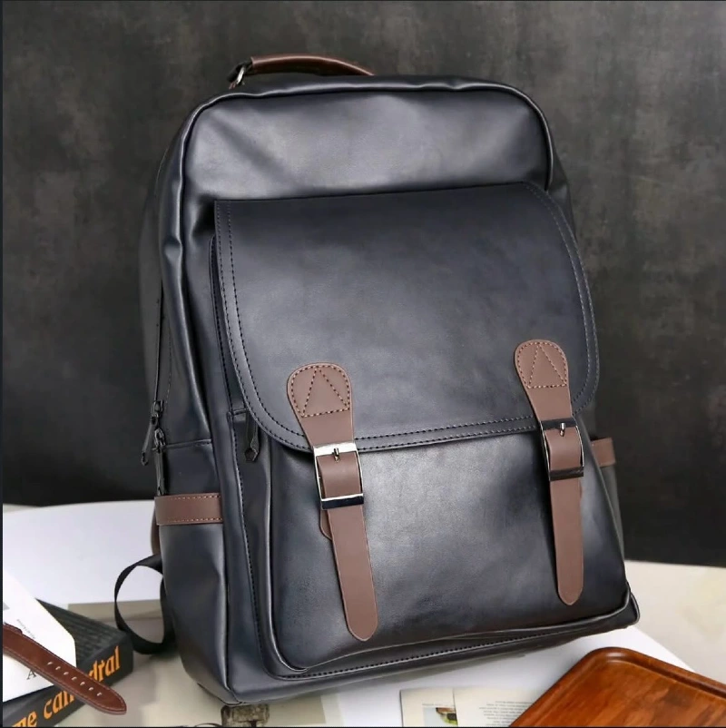 Vintage Faux-Leather Buckle Backpack