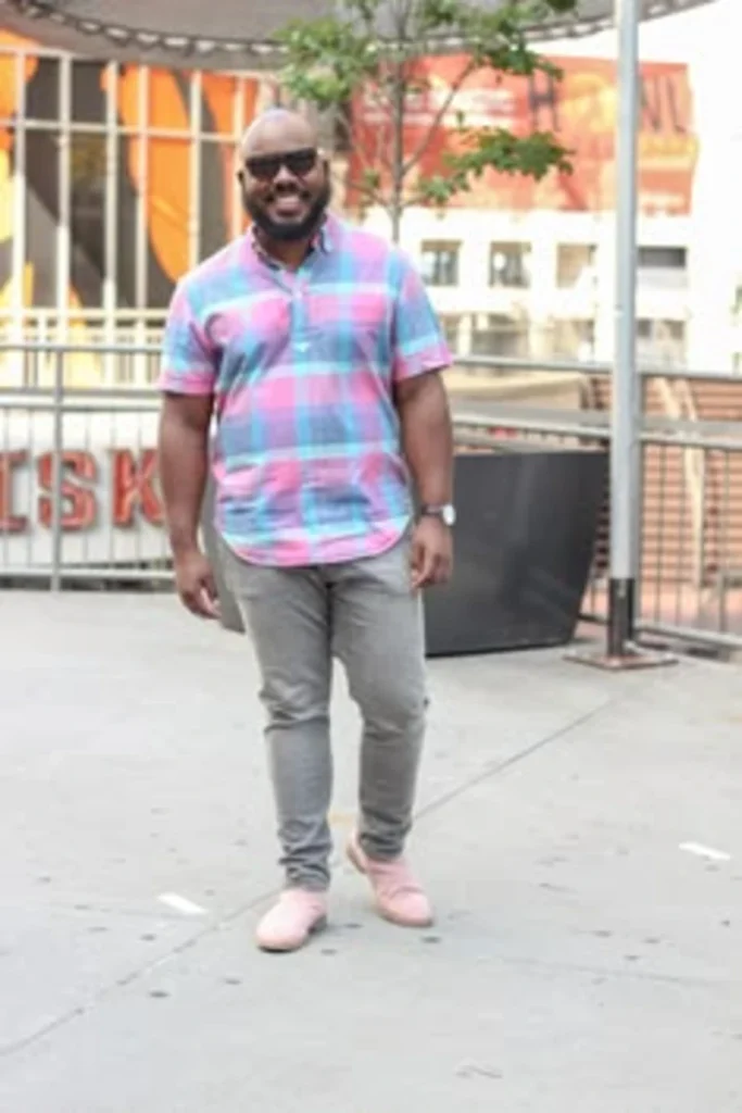 Vivid Plaid Popover With Light Grey Jeans