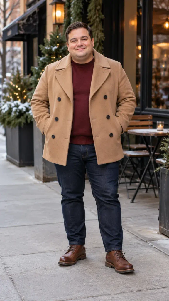 Warm Camel Coats and Deep Burgundy Layers