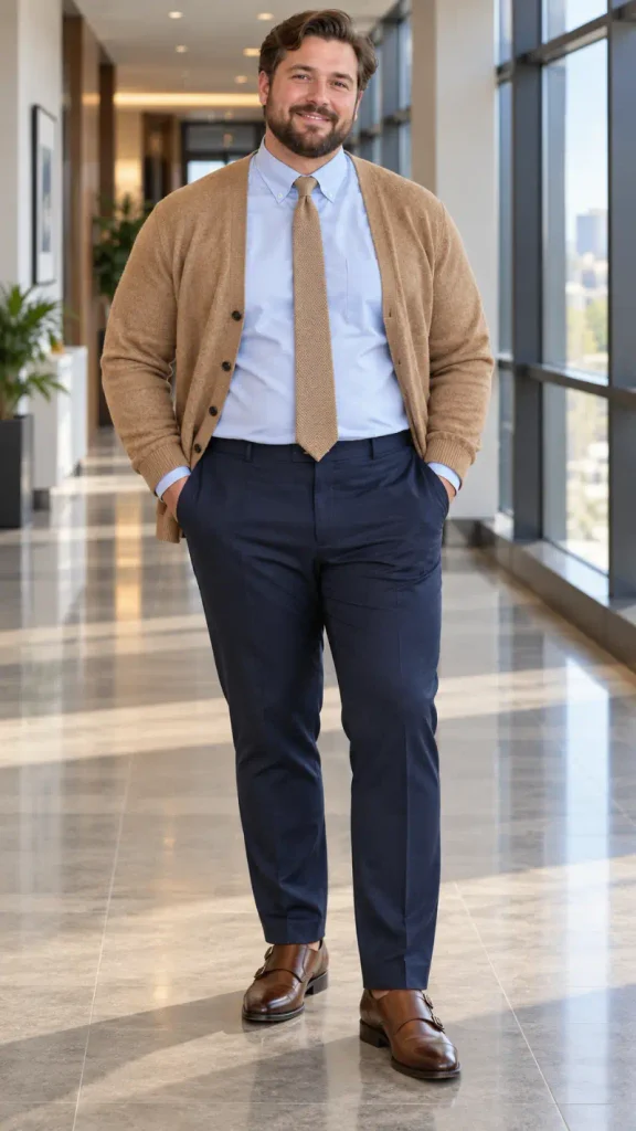 Warm Camel Knits and Crisp Blue Poplin