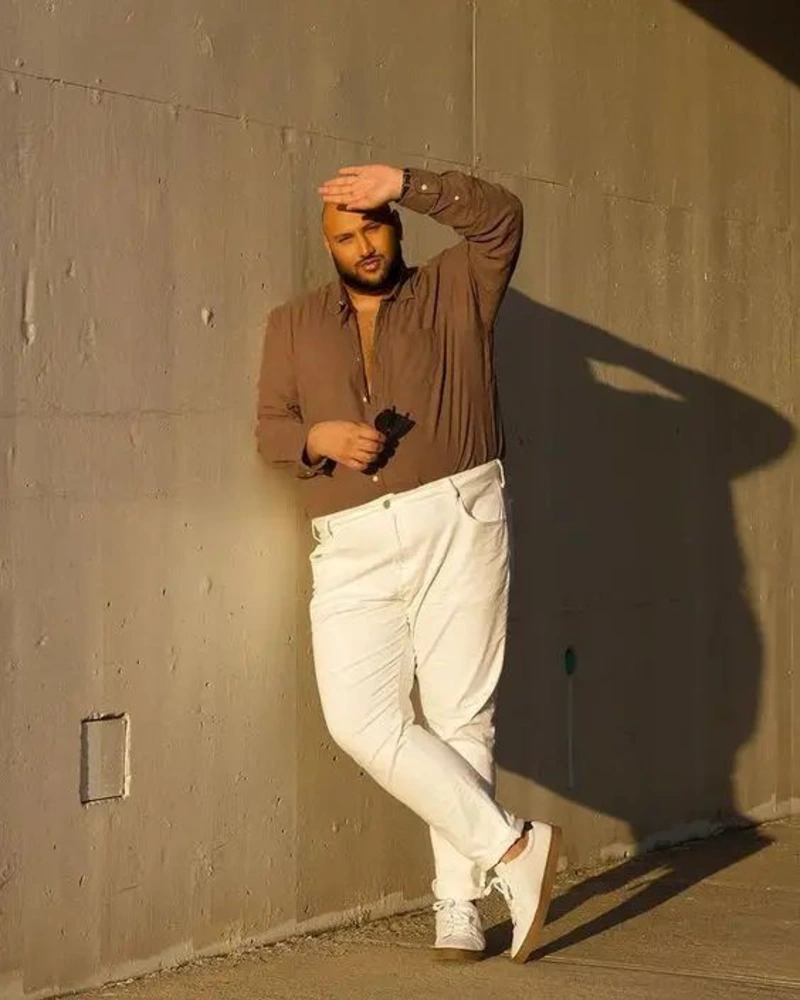 Warm Mocha Shirt and Crisp White Denim