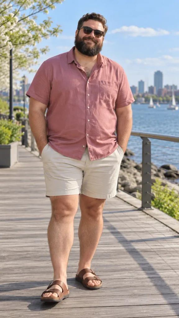 Washed Pink Button-Down and Sand Shorts