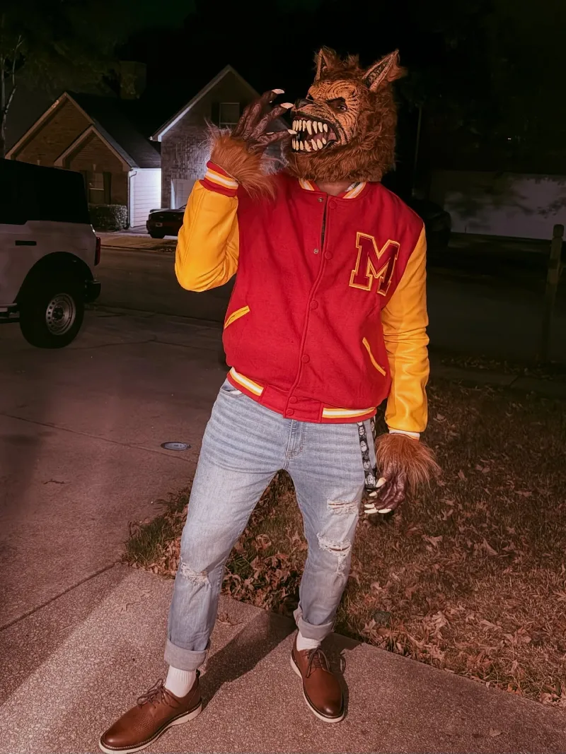Werewolf Mask, Red-and-Yellow Varsity Jacket