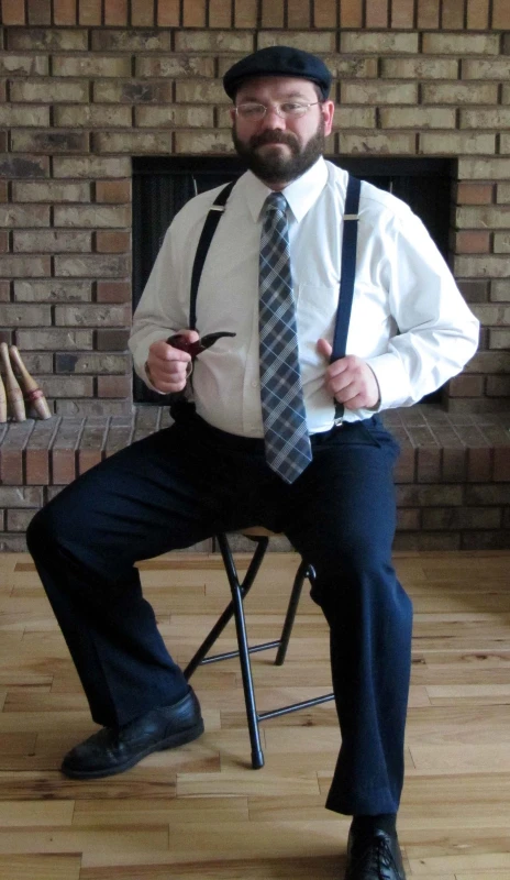 White Button-Down, Navy Trousers, and Plaid Tie