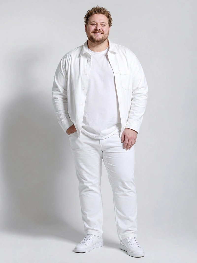White Button-Down Shirt, Crew Neck T-Shirt, and Jeans